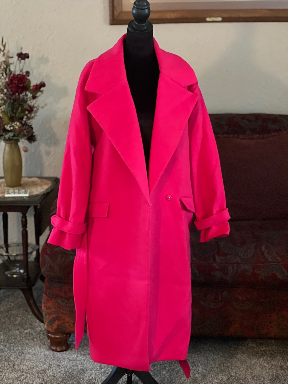 Express Vibrant Hot Pink Long Trench Coat